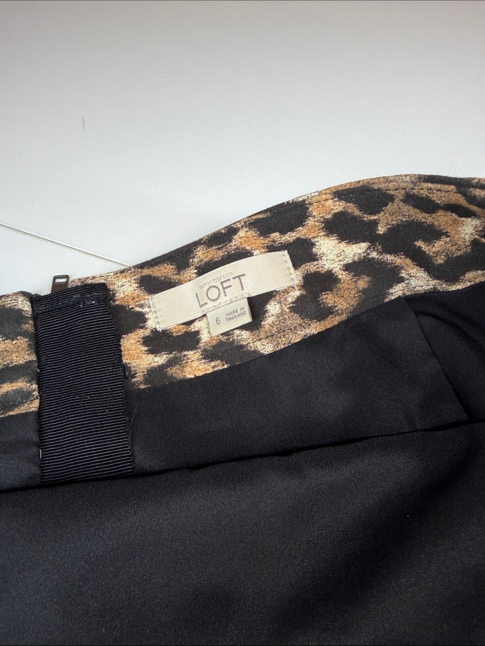 LOFT Black Trousers with Leopard-Print Waistband